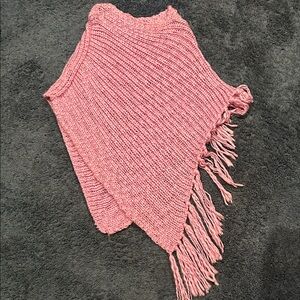 LOFT Pink Knit Poncho with Fringe